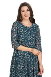 Floral Print Georgette Frock Style Knee-Length Kurti for Women